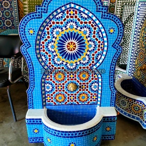 Garden Moroccan fountain mosaic , Moroccan Tile Fountain , Moroccan Mosaic Fountain , Wall mosaic fountain , Garden and Indoor fountain .