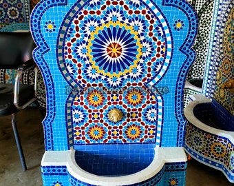 Garden Moroccan fountain mosaic , Moroccan Tile Fountain , Moroccan Mosaic Fountain , Wall mosaic fountain , Garden and Indoor fountain .