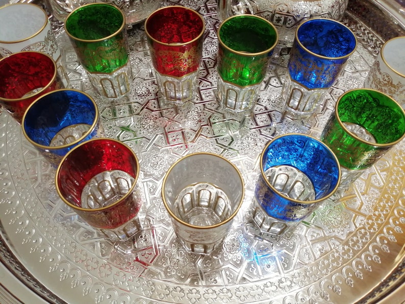 Moroccan Tea Glasses & Teapot Engraved Silver Tray Moroccan Etsy