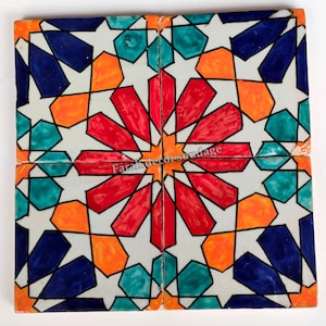 15 Tiles - Moroccan tiles - 4"×4" Hand Painted Moroccan Tiles - Kitchen Tiles - Bathroom Tiles - Ceramic Accent Tiles .