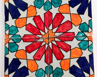 15 Tiles - Moroccan tiles - 4"×4" Hand Painted Moroccan Tiles - Kitchen Tiles - Bathroom Tiles - Ceramic Accent Tiles .