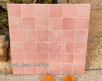 Handmade Moroccan Zellige - Natural Pink Zellige - Fez Handmade Clay Terracotta Tile Moroccan Zellige - Zellige Floor Tiles - Zellige Tiles