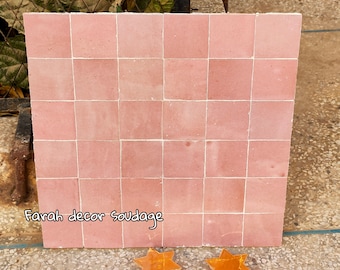 Zellige marroquí hecho a mano - Zellige rosa natural - Azulejo de terracota de arcilla hecho a mano de Fez Zellige marroquí - Azulejos de piso Zellige - Azulejos Zellige