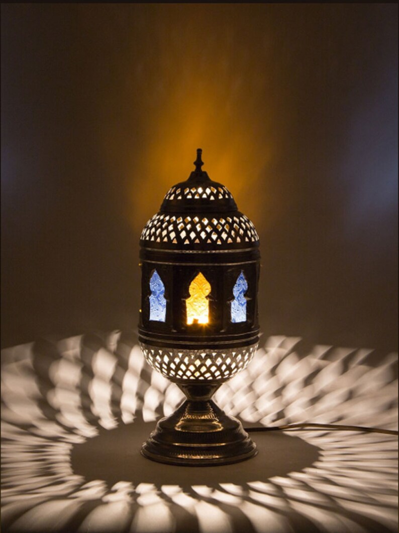 Arabic, Set of 2 Moroccan Brass Table silver Lamp Romantic Lighting Oriental Lighting