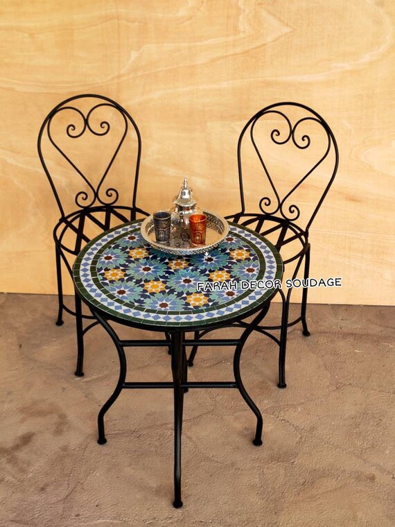 Marocchino Sedia In Ferro Battuto Per Esterno - Stile Atene Con Cuscino Incluso - Seduta 44x44 Cm, Altezza 107 Cm - Artigianato Originale Marocchino