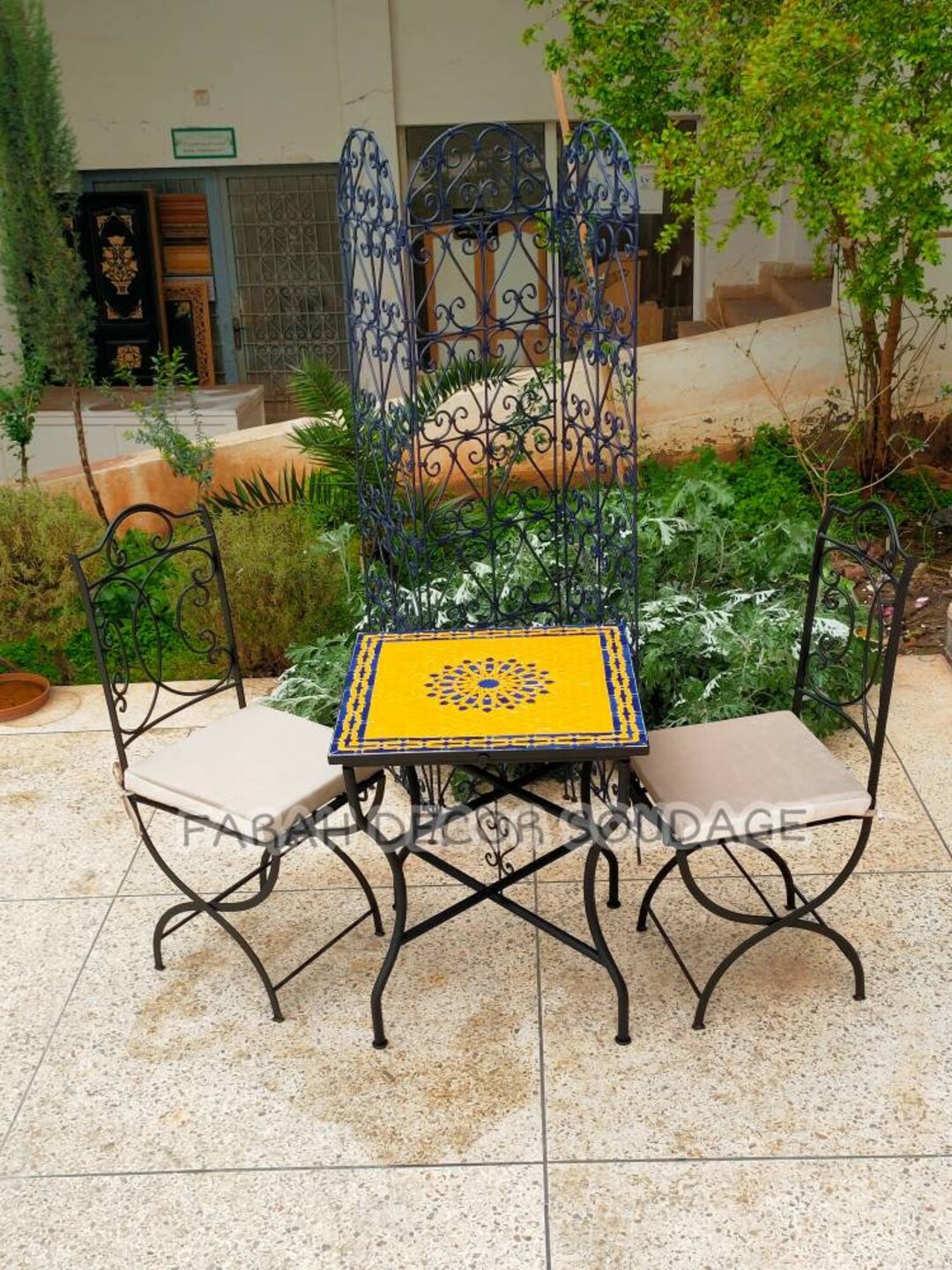 Square Mosaic Table and Chairs for Outdoor Indoor, Moorish Square Bistro Mosaic Table, Square