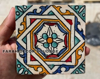 Custom Hand-Painted Moroccan Tiles, 4x4 Ceramic Wall Tile, Kitchen & Bathroom Accent Decor .