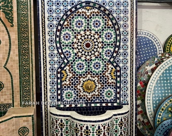 Moroccan Mosaic Tile Fountain | Garden and Indoor Wall Mosaic Fountain | Handmade Moroccan Mosaic Table | Handmade Garden Fountain