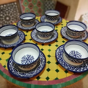 Handmade Moroccan Ceramic Bowl Set: Decorative Painted Bowls, Set of 7