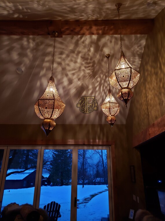 Set Of 3 Moroccan Pendant Light Brass Antique Vintage Etsy