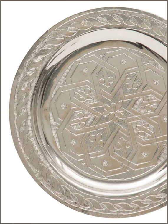25 cm Medium Moroccan Handmade Serving Brass Tea Tray 10" round Solid Brass 