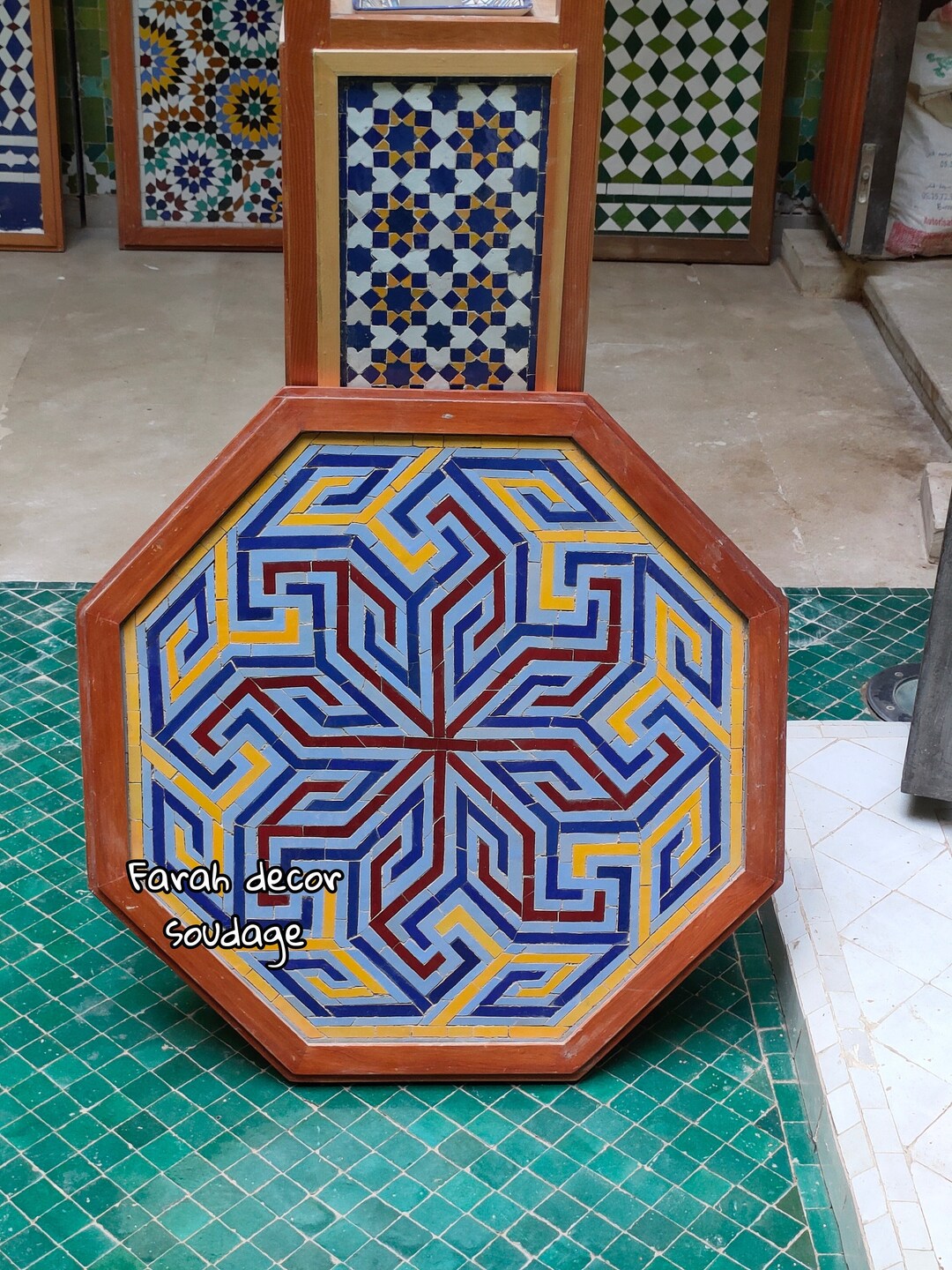 Moroccan Zellige Mosaic Tile, 4x4in. Floor & Wall Solid Color In Dark Blue, Sample
