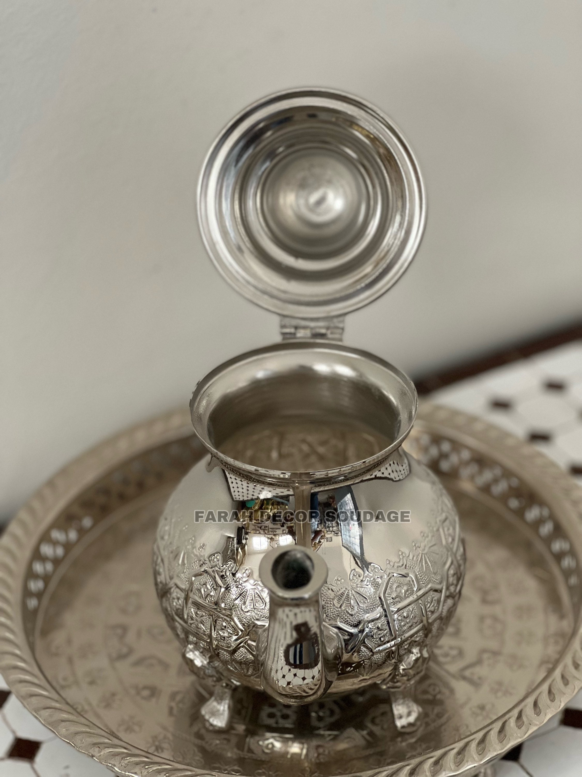 Teiera marocchina in ottone argentato realizzata a mano a Fes – Fatto da  Samira