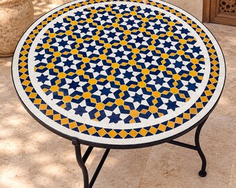 Round Zellige Coffee Table, Handmade Mosaic Bistro Table, Outdoor Patio Furniture .