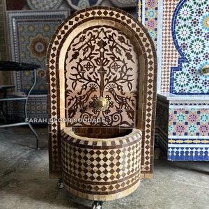 Handmade Mosaic Fountain for outdoor and Garden decor, Tree of life Mosaic Fountain, water inside fountain .