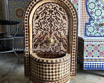 Handmade Mosaic Fountain for outdoor and Garden decor, Tree of life Mosaic Fountain, water inside fountain .