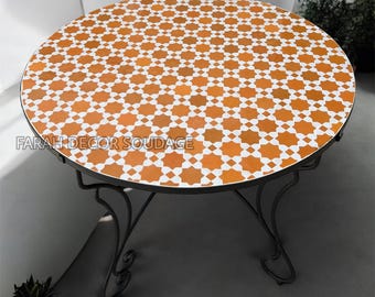 Custom Round Moroccan Mosaic Zellige Table – Handmade Tile Top with Metal Base - Morrish Decor .