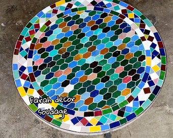 Moroccan  Mosaic Table Handmade , Handcrafted Round Moroccan Outdoor/ Indoor Mosaic , Mosaic Table, Multi-Color  , Moroccan decor