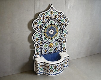 Moroccan Zellige Mosaic Fountain, Moorish Style Water Feature, Handmade Outdoor Garden Fountain .
