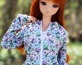 Clothing to fit Smart Dolls - Pastel Rainbow Ramen Hooded Zip Cardigan - Fits BJD 1/3 Scale Dolls