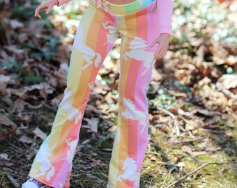 LAST ONE Clothing to fit Smart Dolls Pear Girl - Unicorns on Pastel Rainbow Stripe Bell Bottoms - Fits BJD 1/3 Scale Dolls