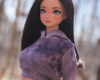 Clothing to fit Smart Dolls - The Erin Crop Hoodie in Dark Purple Tie Dye - Fits BJD 1/3