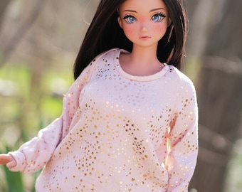Clothing to fit Smart Dolls Pear Girl - The Riley Sweater in Blush Pink with Gold Foil Dots - Fits BJD 1/3 Scale Dolls