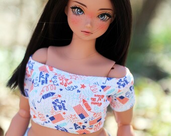 Clothing to fit Smart Dolls Pear Girl - The Cosette Top in July 4th Print - Fits BJD 1/3 Scale Dolls