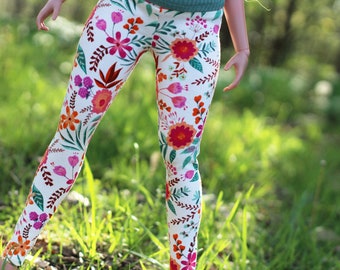 Clothing to fit Smart Dolls Pear Girl - Bright Floral Leggings - Fits BJD 1/3 Scale Dolls