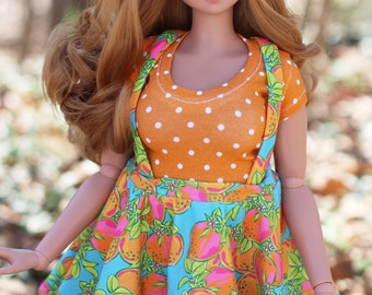 Clothing to fit Smart Dolls - Orange Polka Dot Tee and Oranges Suspender Skirt - Fits BJD 1/3 Scale Dolls