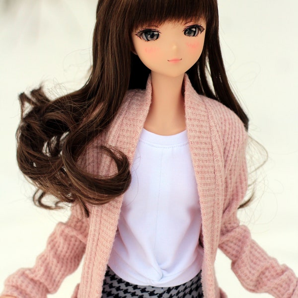 LAST ONE Clothing to fit Smart Dolls - The Estelle Cardigan in Blush Waffle Knit - Fits BJD 1/3 Scale Dolls