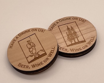 250 Personalized Round Wood Tokens – Custom Engraved | Double or Single-Sided | Wood Nickels, Custom Bar Coins & More | No Design Charges