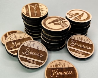Custom Engraved Wooden Tokens (50-5,000 - Double-Sided) | Personalized Wood Nickels w Your Logo | Eco Friendly Drink Chips & Bar Coins