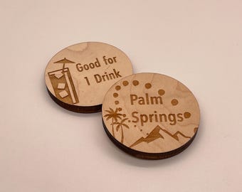 Custom Engraved Wood Drink Chips | Personalized Bar Coins | Beer Tokens with Your Logo
