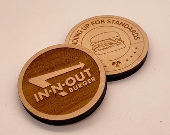 Single Sided Custom Engraved Round Wooden Tokens | Wood Nickels | Personalized with Your Logo, Design or Text