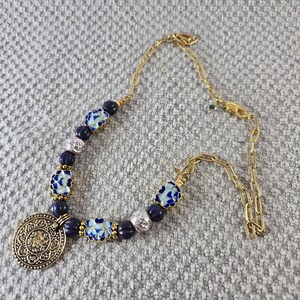 Vintage Blue Cloisonne Necklace. Cloisonne Pendant. Gift for