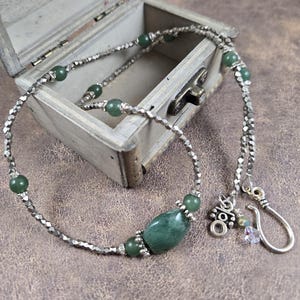Green Aventurine necklace: silver, crystal rondelles