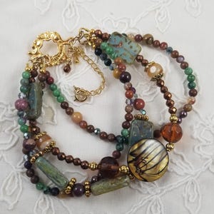 Mookaite Gemstone Bracelet: Ruby Zoisite, Agate, Czech Crystal, 14kt Gold