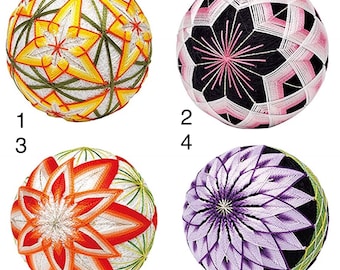 Temari Ball Starter Kit – Includes Thread, Needle & Supplies – 4 Flower Designs: Narcissus, Cherry Blossoms, Clematis, or Chrysanthemum