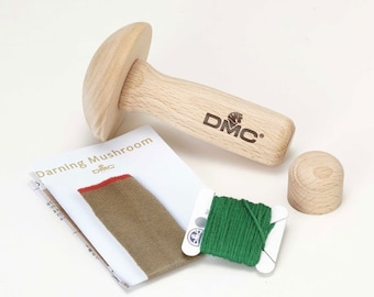 DMC Darning Mushroom, 60mm diameter, lid with 5m of embroidery thread, instructions included - Japanese craft kit darning