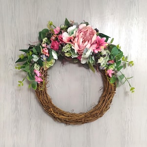 Pink peony wreath/front door wreath/summer wreath/allround year wreath