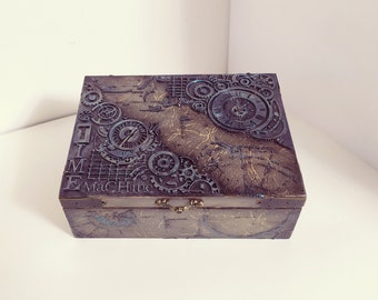 Steampunk men&#39;s watch box/personalized men&#39;s gift/storage box/anniversary gift/6compartments