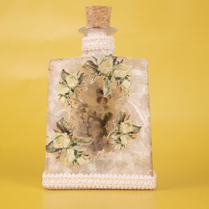 Transparent vintage bottle | colorful with flower details |decoupage technique|romantic|