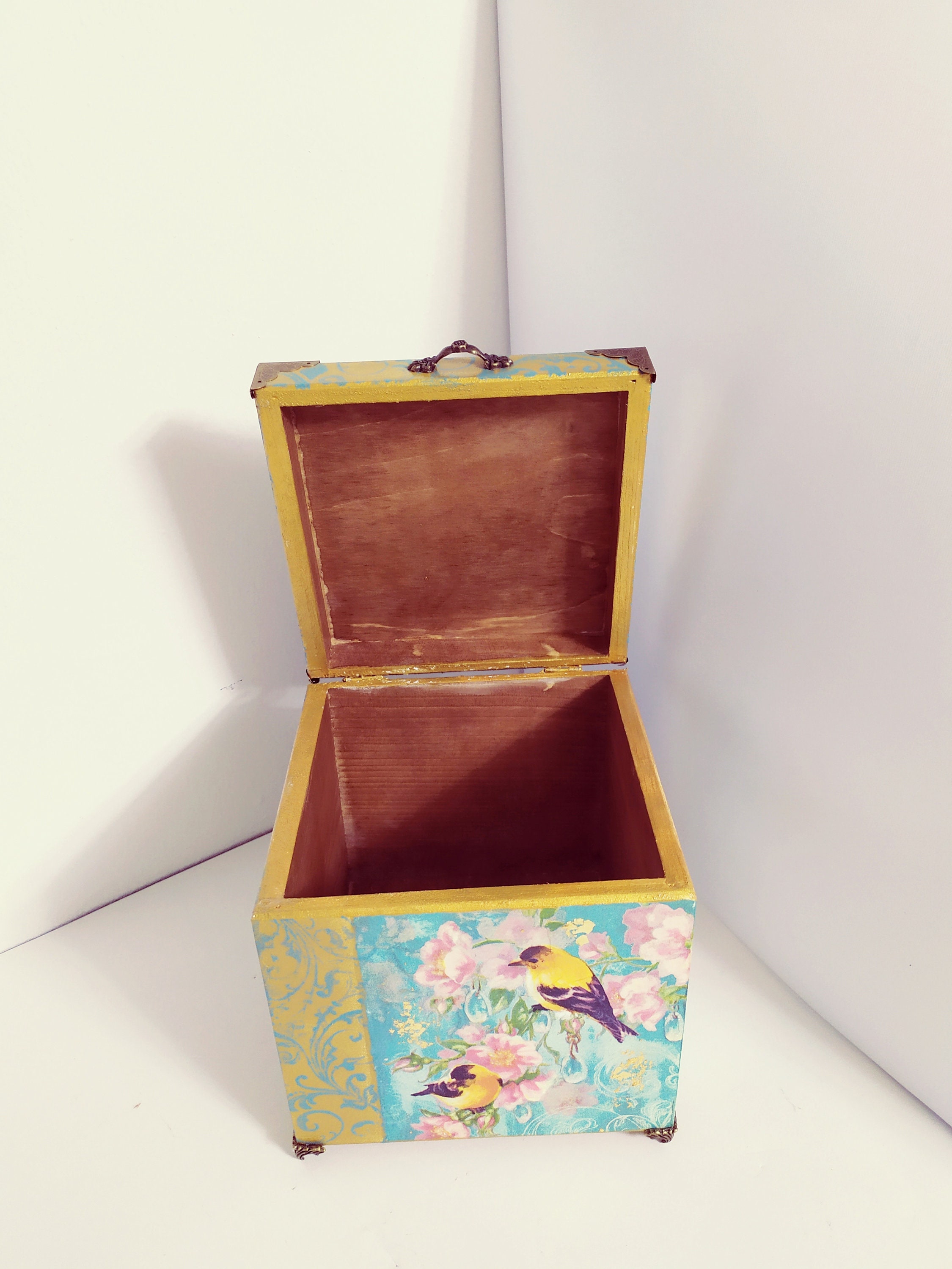 Floral Chinese Box /wooden Case/jewelry Box/gold Leaf Details - Etsy