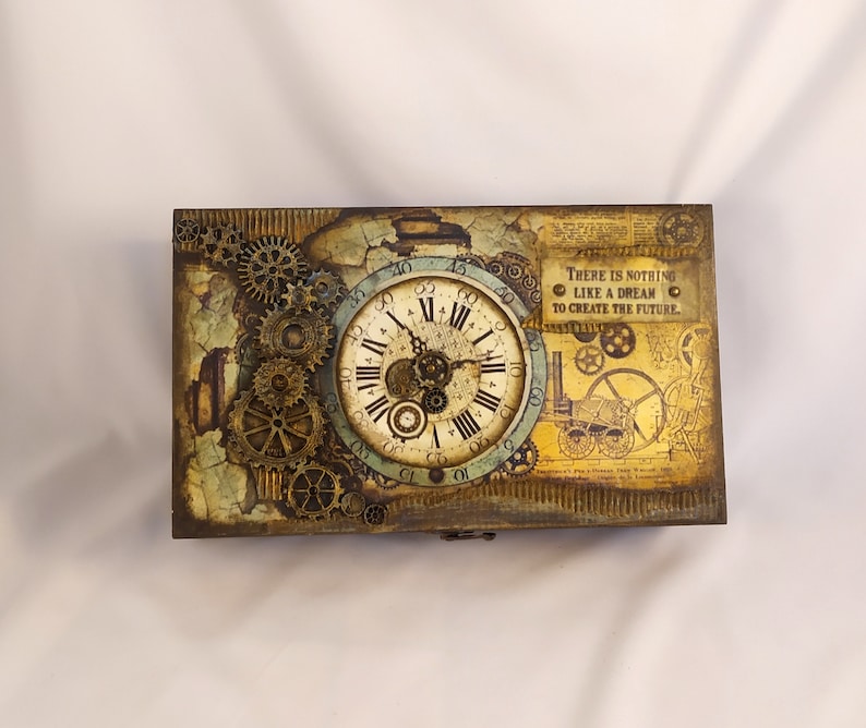 Coffret montre steampunk/cadeau homme/mixed media art/cadeau anniversaire/8 compartiments image 2