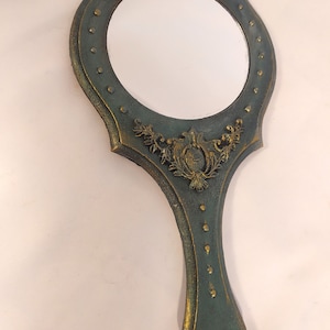 Espejo de mano vintage/espejo de maquillaje/madera/hecho a mano