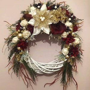 Burgundy Christmas wreath/large Christmas wreath/Christmas front door decor/seasonal decor