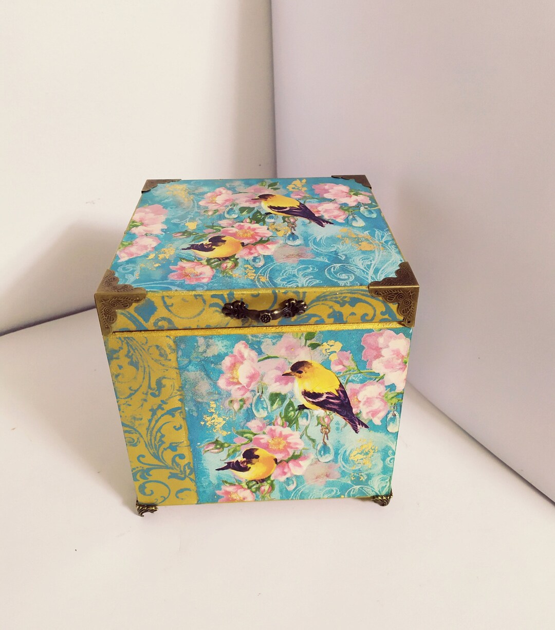 Floral Chinese Box /wooden Case/jewelry Box/gold Leaf Details - Etsy