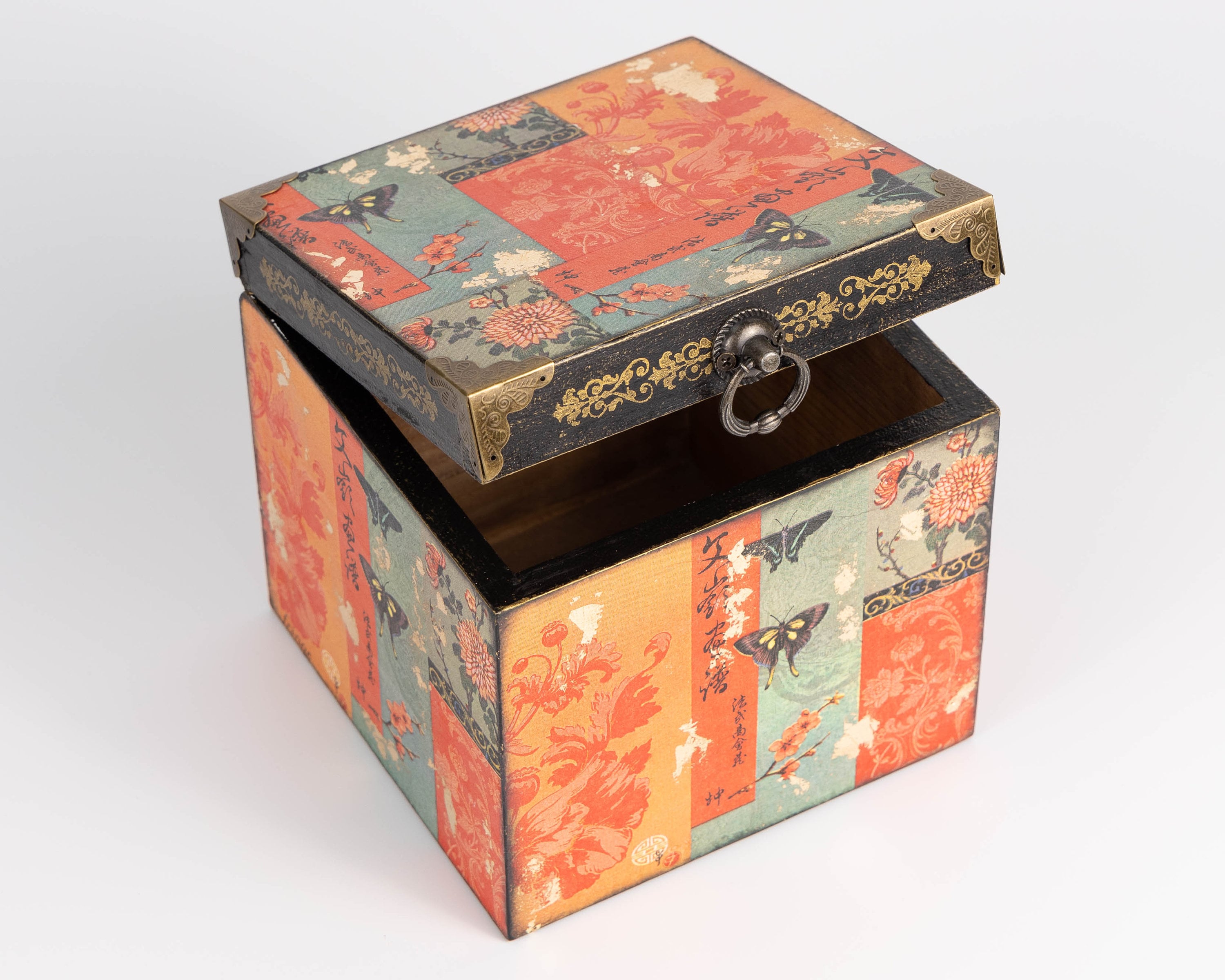 Caja de chino vintage caja de madera detalles naranjas Etsy