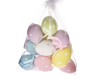 Hanging Easter Eggs 6cm/2.25inches Pastel Polka Dot Spring decorations Ornaments Easter Tree Decor x 12